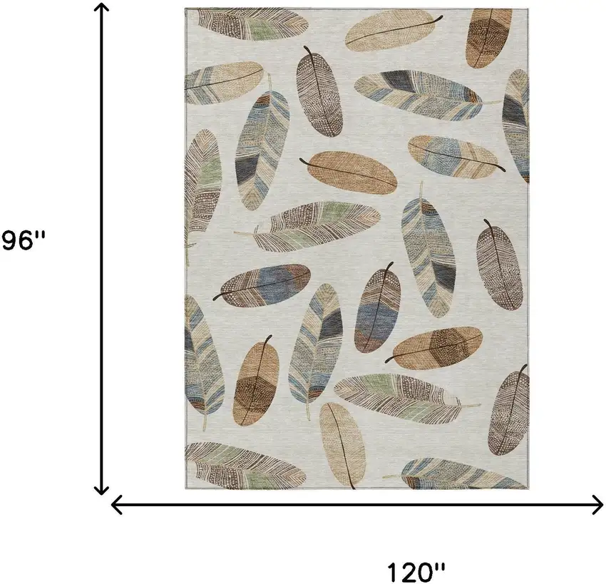 Linen And Ivory Botanical Leaves Washable Indoor Outdoor Area Rug Photo 9