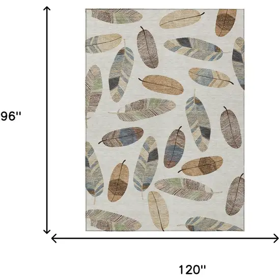 Linen And Ivory Botanical Leaves Washable Indoor Outdoor Area Rug Photo 9