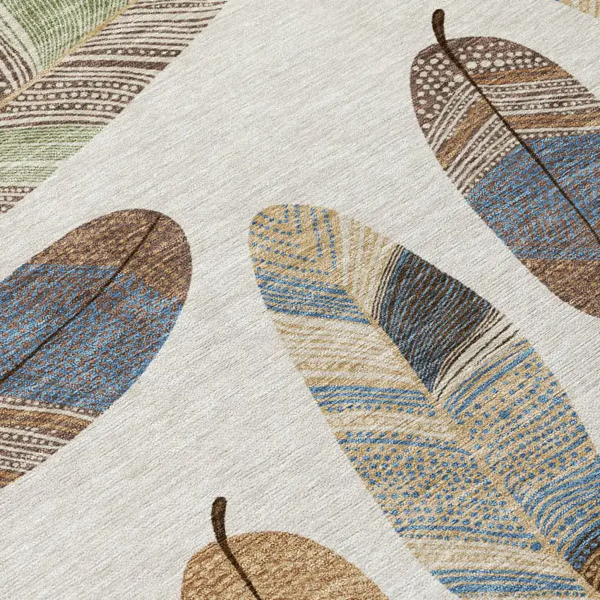 Linen And Ivory Botanical Leaves Washable Indoor Outdoor Area Rug Photo 8
