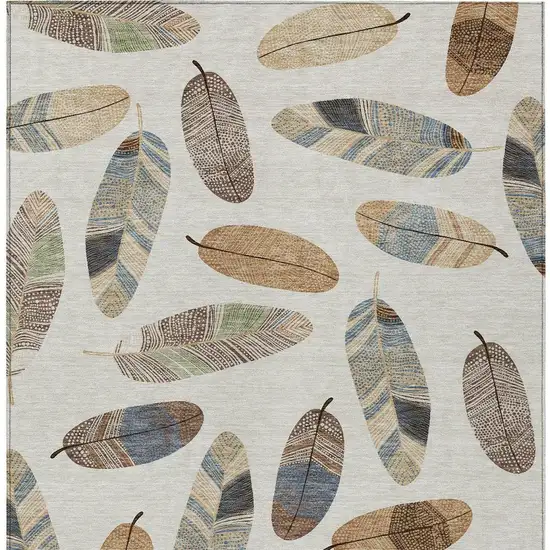 Linen And Ivory Botanical Leaves Washable Indoor Outdoor Area Rug Photo 6