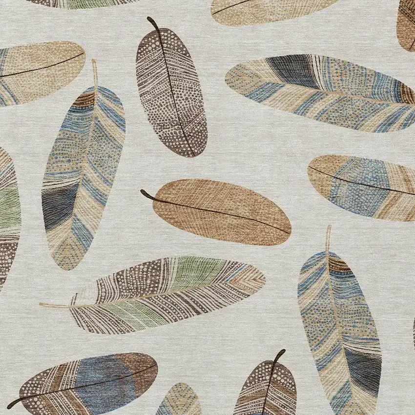 Linen And Ivory Botanical Leaves Washable Indoor Outdoor Area Rug Photo 5