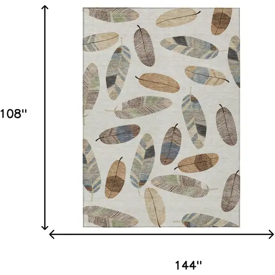 Linen And Ivory Botanical Leaves Washable Indoor Outdoor Area Rug Photo 9