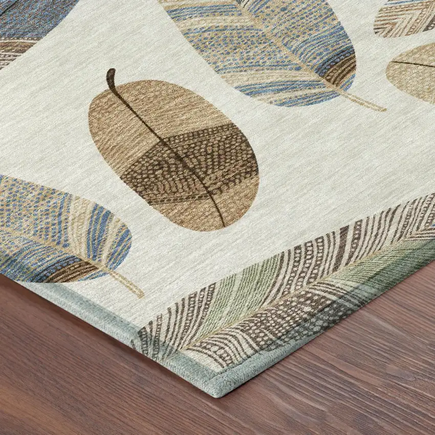 Linen And Ivory Botanical Leaves Washable Indoor Outdoor Area Rug Photo 7
