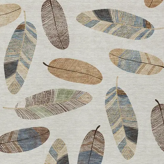 Linen And Ivory Botanical Leaves Washable Indoor Outdoor Area Rug Photo 3