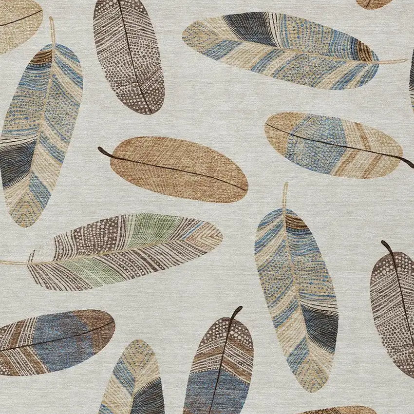 Linen And Ivory Botanical Leaves Washable Indoor Outdoor Area Rug Photo 5