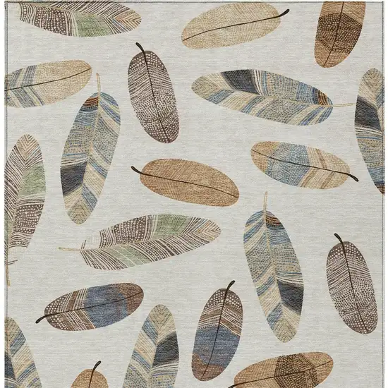 Linen And Ivory Botanical Leaves Washable Indoor Outdoor Area Rug Photo 4