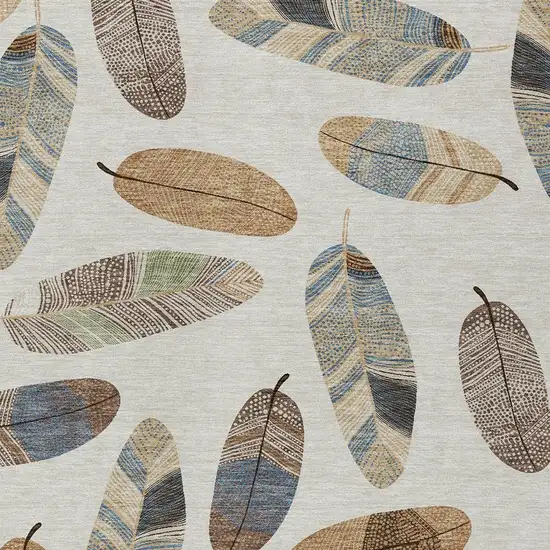 Linen And Ivory Botanical Leaves Washable Indoor Outdoor Area Rug Photo 3
