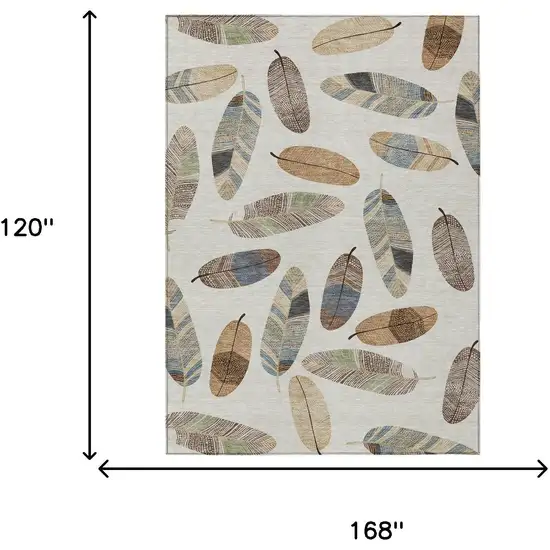 Linen And Ivory Botanical Leaves Washable Indoor Outdoor Area Rug Photo 9