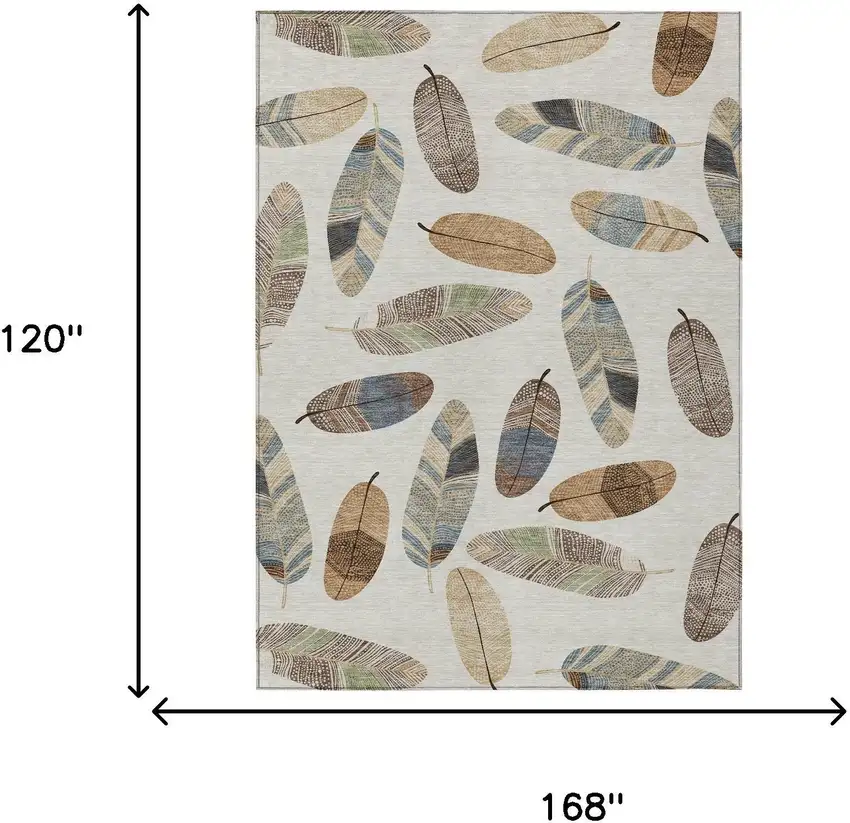 Linen And Ivory Botanical Leaves Washable Indoor Outdoor Area Rug Photo 9