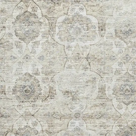 Linen And Ivory Floral Medallion Washable Area Rug With UV Protection Photo 4