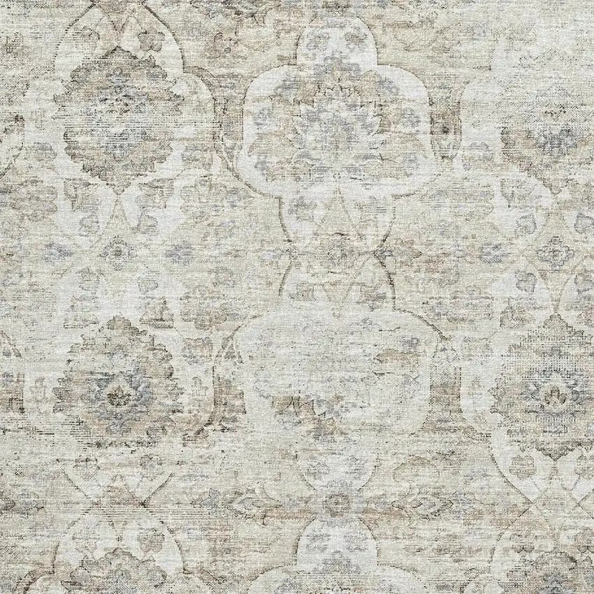Linen And Ivory Floral Medallion Washable Area Rug With UV Protection Photo 4