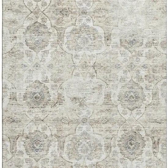 Linen And Ivory Floral Medallion Washable Area Rug With UV Protection Photo 5