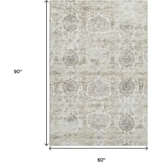 Linen And Ivory Floral Medallion Washable Area Rug With UV Protection Photo 3