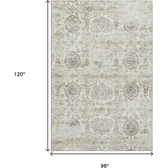 Linen And Ivory Floral Medallion Washable Area Rug With UV Protection Photo 3