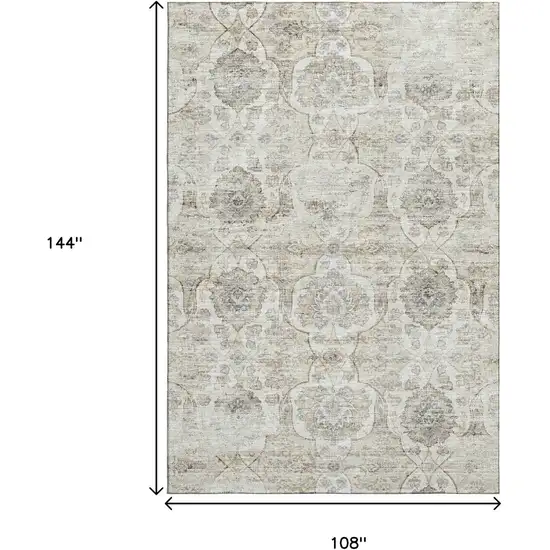 Linen And Ivory Floral Medallion Washable Area Rug With UV Protection Photo 4