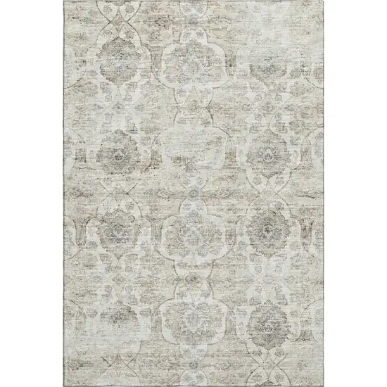 Linen And Ivory Floral Medallion Washable Area Rug With UV Protection Photo 2