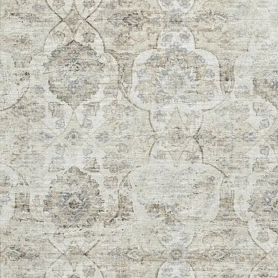 Linen And Ivory Floral Medallion Washable Area Rug With UV Protection Photo 5