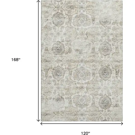 Linen And Ivory Floral Medallion Washable Area Rug With UV Protection Photo 3