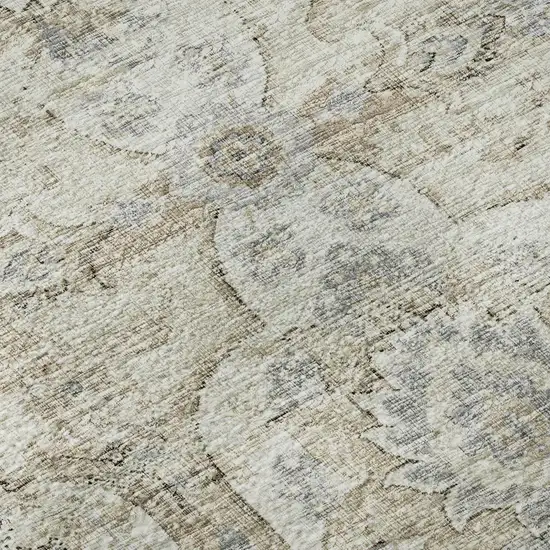 Linen And Ivory Floral Medallion Distressed Washable Area Rug With UV Protection Photo 9