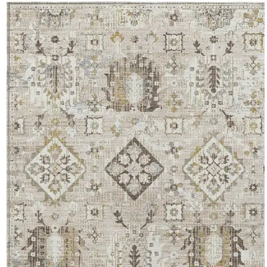 Linen And Ivory Floral Medallion Washable Indoor Outdoor Area Rug Photo 4