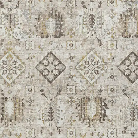 Linen And Ivory Floral Medallion Washable Indoor Outdoor Area Rug Photo 3