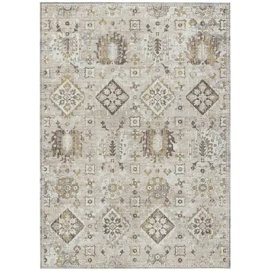 Linen And Ivory Floral Medallion Washable Indoor Outdoor Area Rug Photo 1