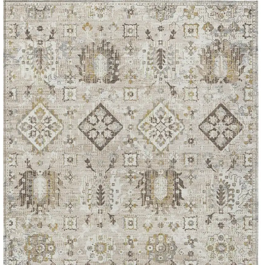 Linen And Ivory Floral Medallion Washable Indoor Outdoor Area Rug Photo 3