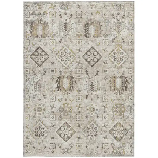 Linen And Ivory Floral Medallion Washable Indoor Outdoor Area Rug Photo 3