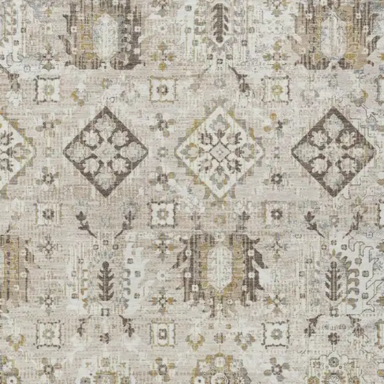 Linen And Ivory Floral Medallion Washable Indoor Outdoor Area Rug Photo 3