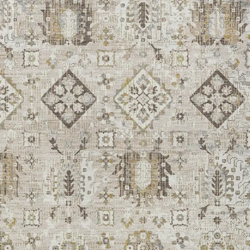 Linen And Ivory Floral Medallion Washable Indoor Outdoor Area Rug Photo 3