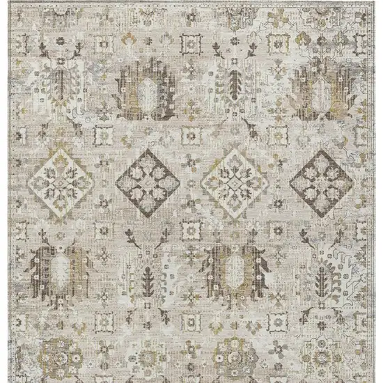 Linen And Ivory Floral Medallion Washable Indoor Outdoor Area Rug Photo 9