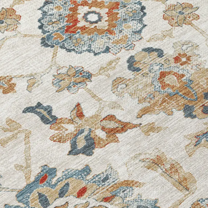 Linen And Ivory Floral Medallion Washable Indoor Outdoor Area Rug Photo 4