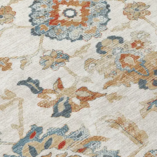 Linen And Ivory Floral Medallion Washable Indoor Outdoor Area Rug Photo 4