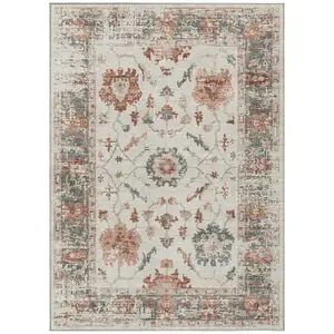 Photo of Linen And Ivory Floral Washable Indoor Outdoor Area Rug