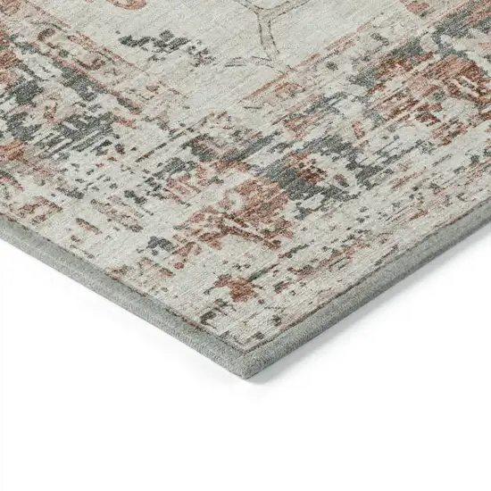 Linen And Ivory Floral Washable Indoor Outdoor Area Rug Photo 6