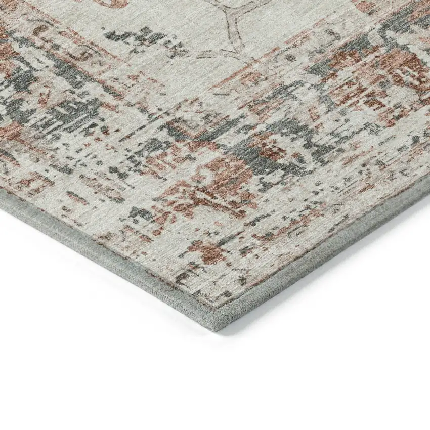 Linen And Ivory Floral Washable Indoor Outdoor Area Rug Photo 6