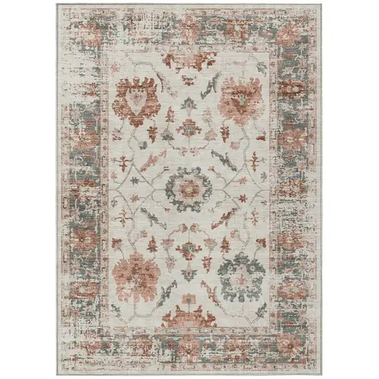 Linen And Ivory Floral Washable Indoor Outdoor Area Rug Photo 1