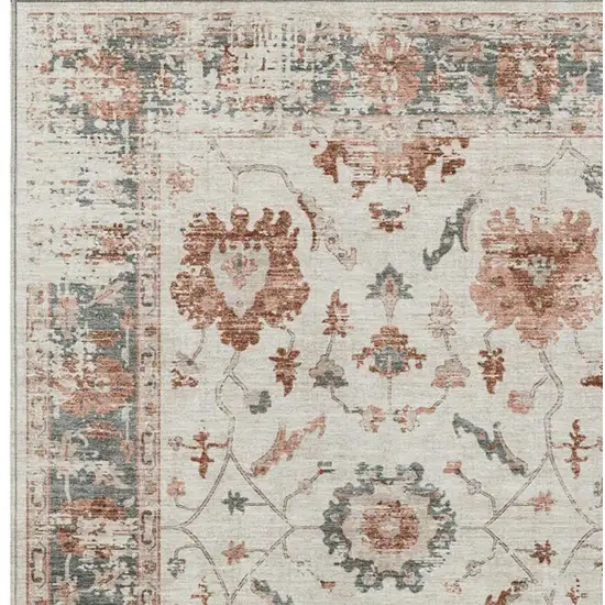 Linen And Ivory Floral Washable Indoor Outdoor Area Rug Photo 7