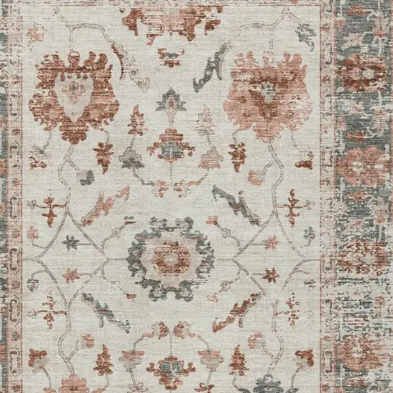 Linen And Ivory Floral Washable Indoor Outdoor Area Rug Photo 3