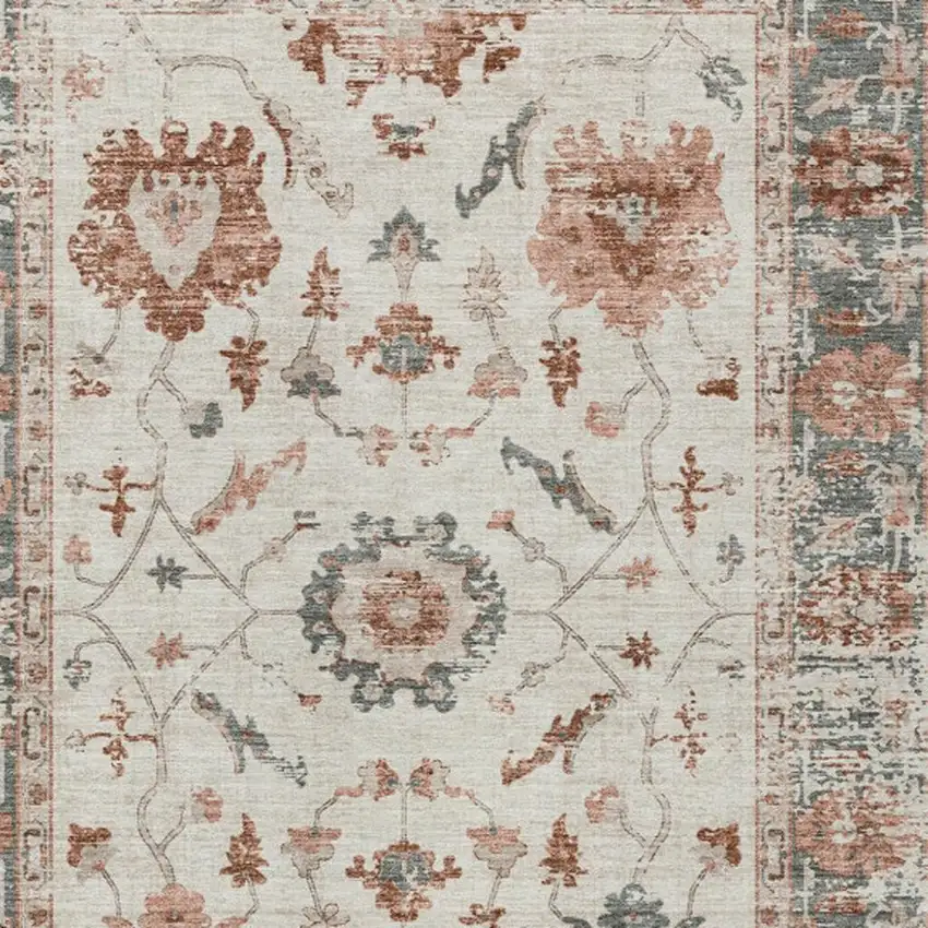 Linen And Ivory Floral Washable Indoor Outdoor Area Rug Photo 3