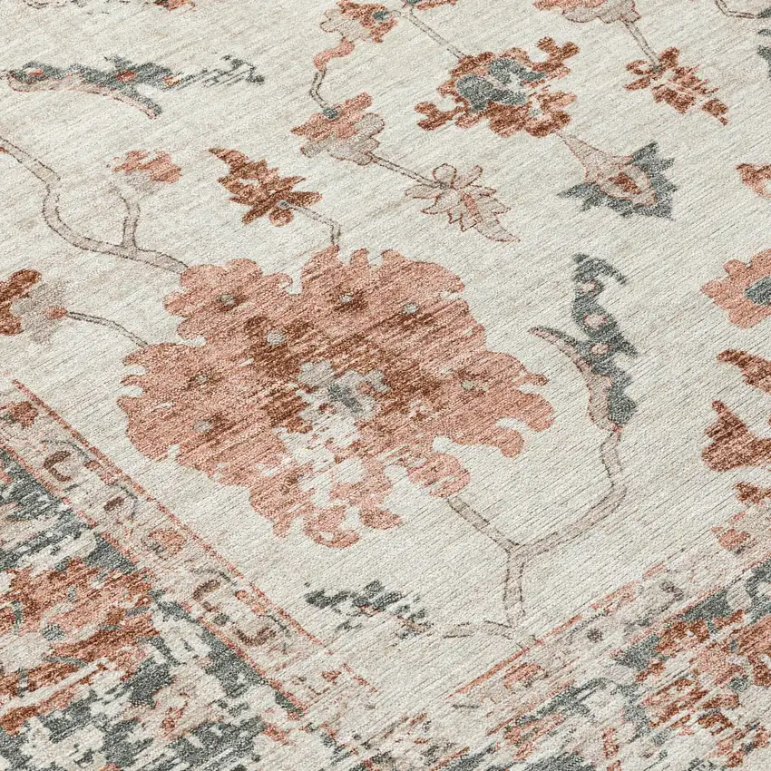Linen And Ivory Floral Washable Indoor Outdoor Area Rug Photo 9