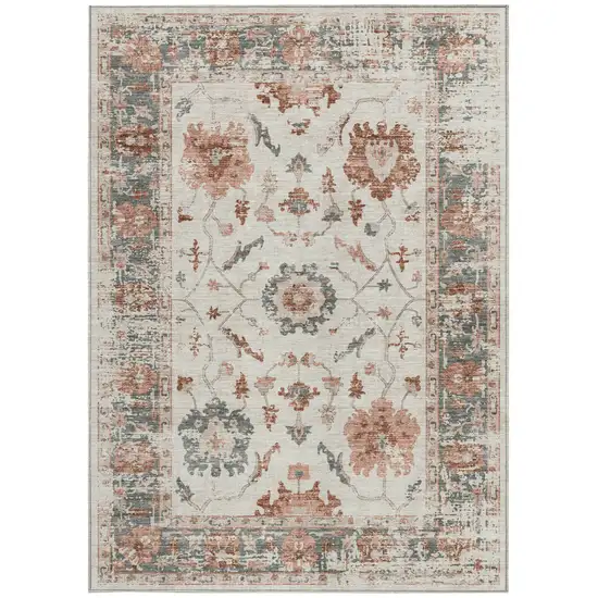 Linen And Ivory Floral Washable Indoor Outdoor Area Rug Photo 3