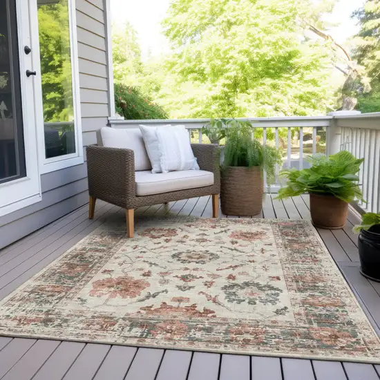 Linen And Ivory Floral Washable Indoor Outdoor Area Rug Photo 8