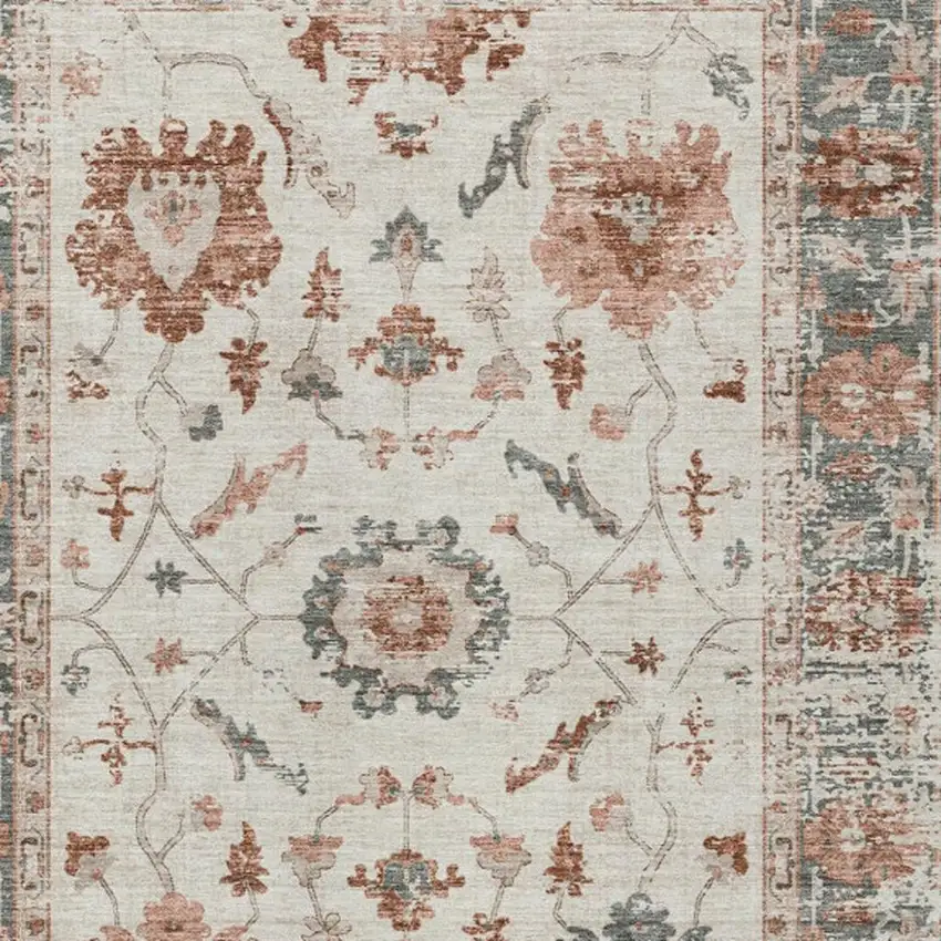 Linen And Ivory Floral Washable Indoor Outdoor Area Rug Photo 3