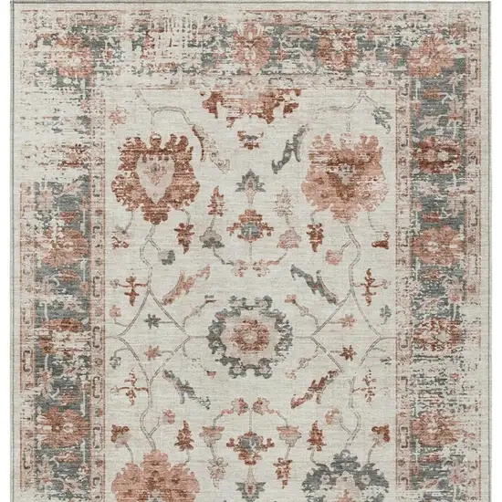 Linen And Ivory Floral Washable Indoor Outdoor Area Rug Photo 4