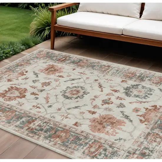 Linen And Ivory Floral Washable Indoor Outdoor Area Rug Photo 2