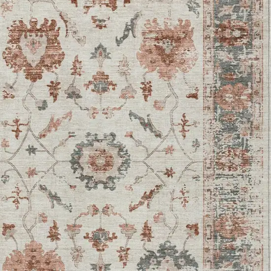 Linen And Ivory Floral Washable Indoor Outdoor Area Rug Photo 3