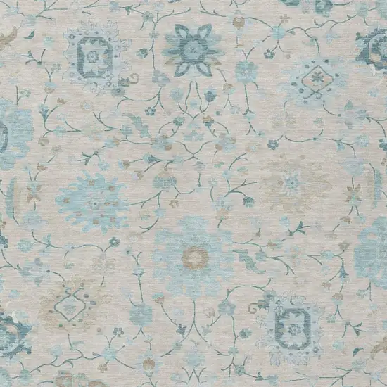 Linen And Ivory Floral Washable Indoor Outdoor Area Rug Photo 1