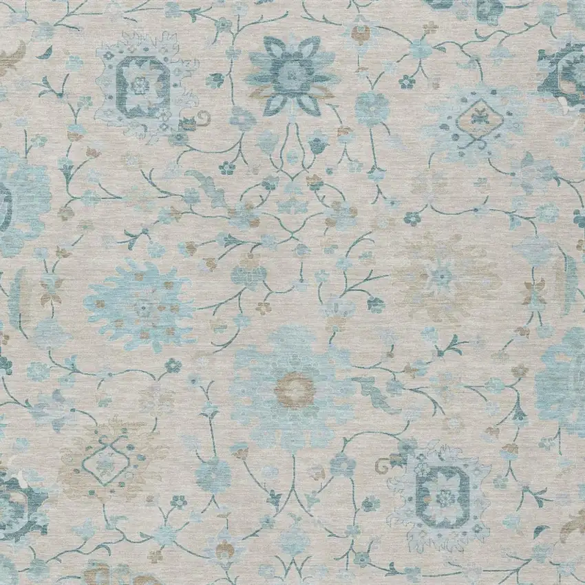 Linen And Ivory Floral Washable Indoor Outdoor Area Rug Photo 1