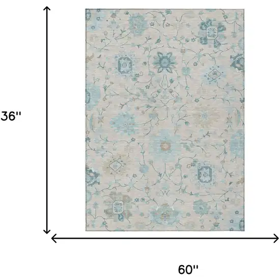 Linen And Ivory Floral Washable Indoor Outdoor Area Rug Photo 6